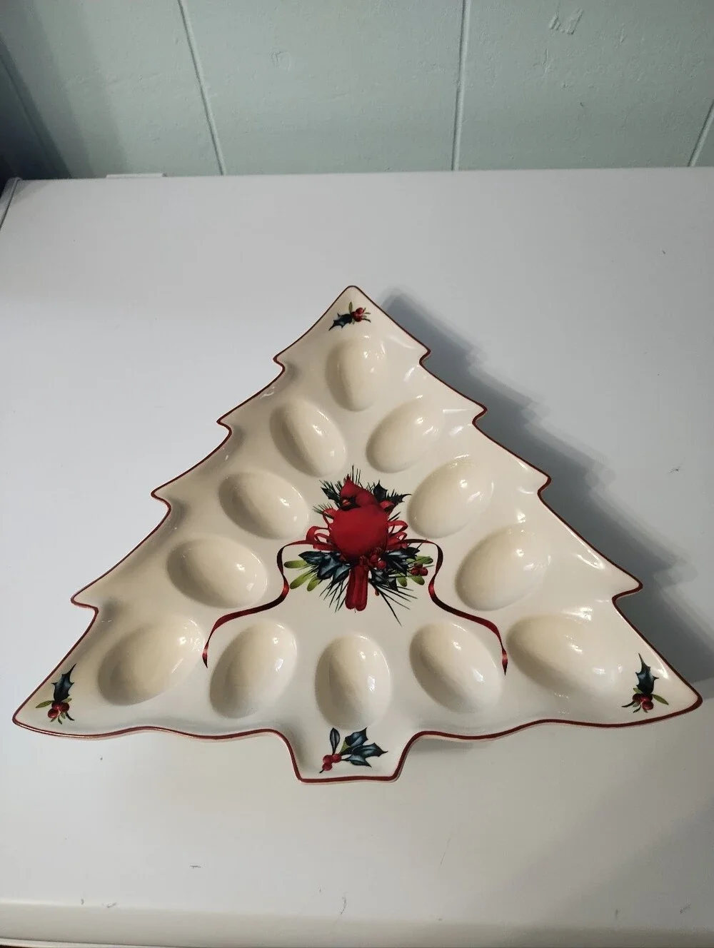 Lenox Winter Greetings Cream Ceramic Egg Platter Discontinued